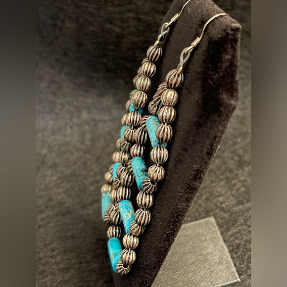 AUTHENTIC STERLING SILVER TURQUOISE PEARL EARRINGS - Picture 5 of 8